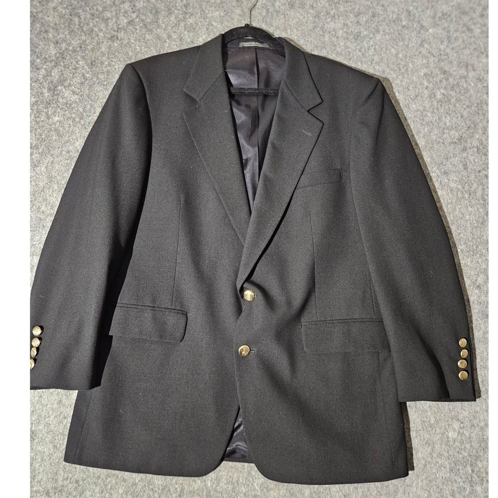 Unbranded Blazer Mens 42R Black Gold Crest Buttons Two Button USA Made